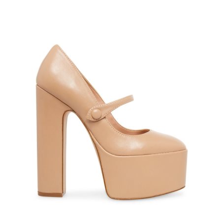 Beige Steve Madden Prisila Leather Women's Heels | PH 3425MFZ